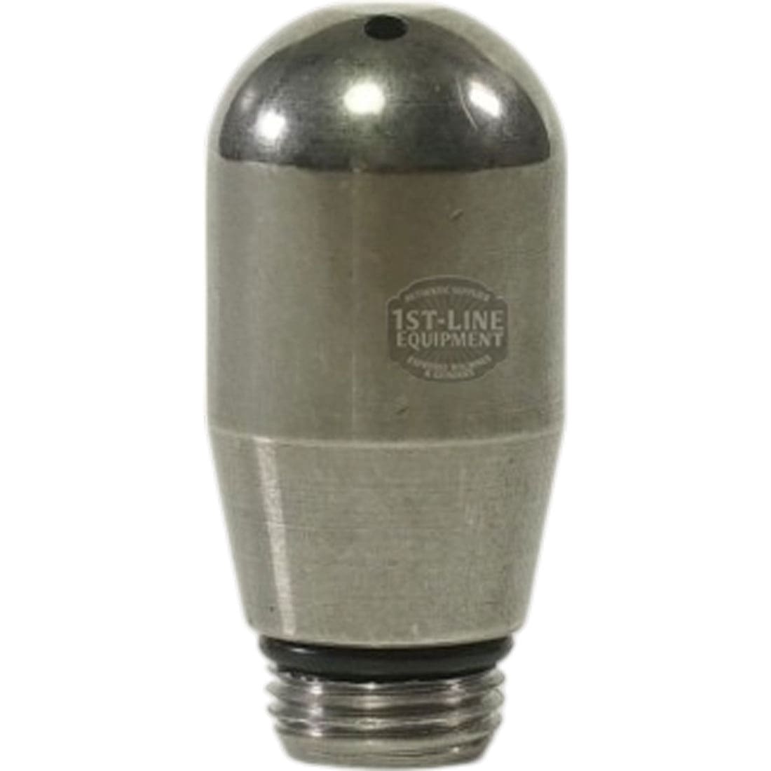 The Torre RRUB0033 2-hole Steam Tip with Gasket features a metallic body, rounded top, two small holes at the tip, threaded base, and the 1st-Line Equipment logo engraved on the side. © 2025 1st-line.com