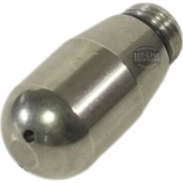 The Torre RRUB0033 2-hole Steam Tip with Gasket is stainless steel, has a rounded tip, a threaded end for secure attachment, and includes a gasket. © 2025 1st-line.com