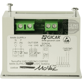 The Torre TERM11002 Thermostat PID 110V for Mariuccia features connection terminals, a wiring diagram, and technical specifications for the PID thermostat printed on the front panel. © 2025 1st-line.com