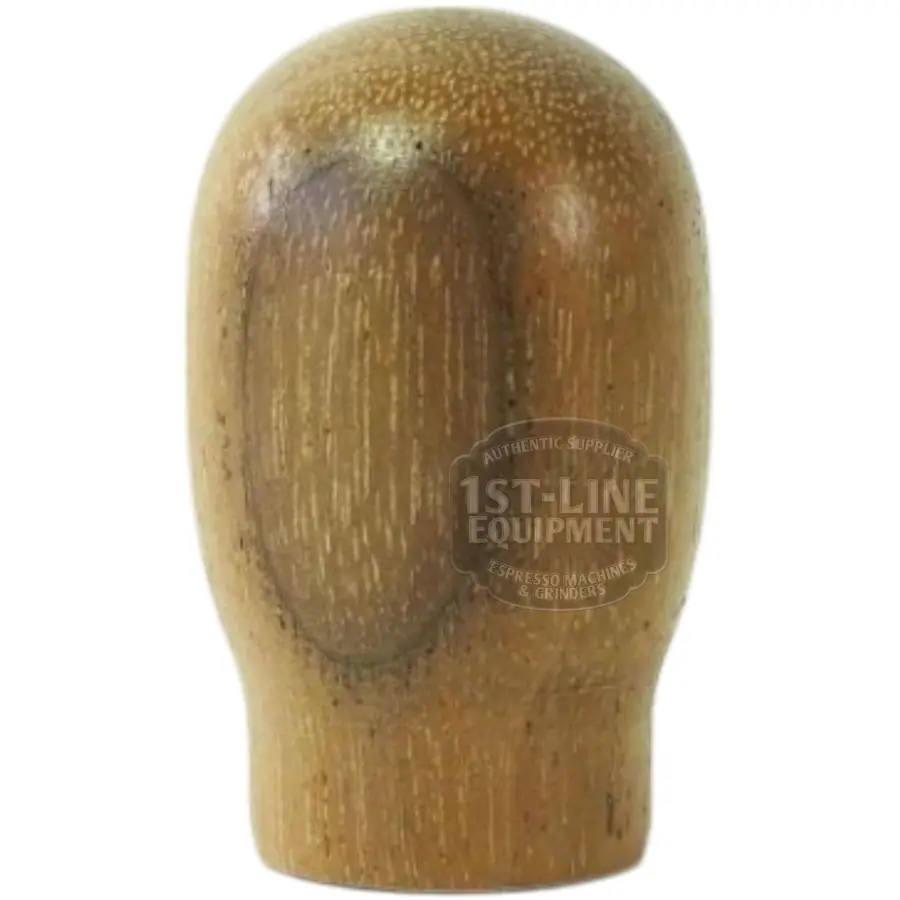 The Torre MANP0010LW Light Wood Flow Control Handle is a wooden, oval-shaped handle with a smooth finish and the "1st-Line Equipment" watermark, designed for espresso coffee grinders. © 2025 1st-line.com