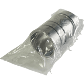 A clear plastic vacuum-sealed bag holds five round metal parts stacked horizontally—these are the ACS VES178 Standard Sleeve Kit, ideal for automotive or mechanical use. © 2025 1st-line.com