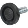 A close-up of a FOOT M10 metal screw with a large, round, ridged black plastic knob for hand-tightening against a white background. The knob displays the 1st-Line Equipment logo. © 2025 1st-line.com