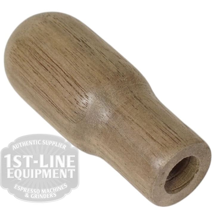 A Torre MANP0001LW Light Wood Joystick Handle with a rounded end and hollow opening rests on a white background, featuring the 1st-Line Equipment logo in the corner. © 2025 1st-line.com