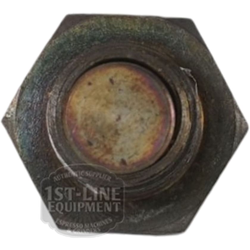 Close-up of a metal hex nut with a weathered surface, resembling those found in the VBM VALVSFME 1/4 Bleeder/Vacuum Breaker Valve - USED. The nut’s flat side faces forward, emphasizing its circular and hexagonal shapes. © 2025 1st-line.com