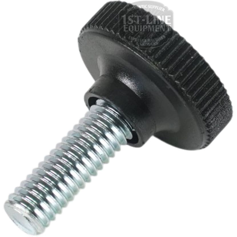 Close-up of the FOOT M10 showing its metal screw with a threaded shaft and a large, round, textured black plastic knob for hand tightening. © 2025 1st-line.com