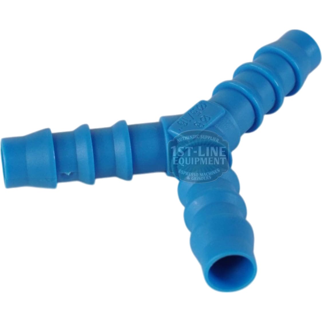 The 1st-line V323K Y-Pipe 8x8x8 mm is a blue plastic connector with barbed ends, designed for securely joining three flexible hoses or tubes—ideal for reliable 1st-line connections. © 2025 1st-line.com