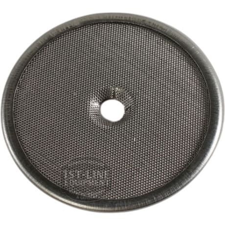 The Bellezza BE.090.006 Bellona Dispersion Shower Screen, a round metal mesh filter with a small central hole, is displayed against a plain white background. © 2025 1st-line.com