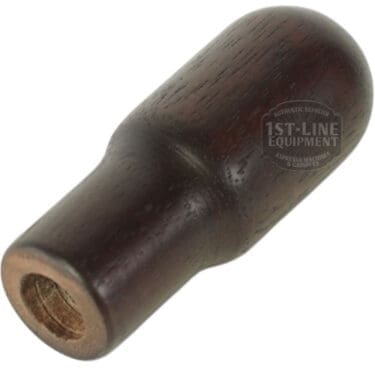 The Torre MANP0001 Dark Wood Joystick Handle features a rounded top, cylindrical base, smooth finish, and threaded metal insert for secure attachment to espresso machine levers. © 2025 1st-line.com