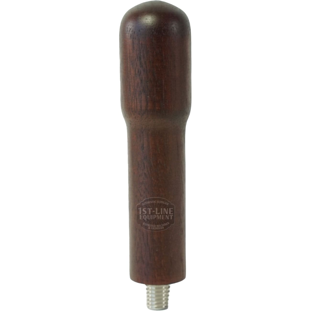 The Torre MANP0006 Dark Wood Filterholder Handle is a dark brown, cylindrical wooden handle with a rounded top, threaded metal end, and 1st-Line Equipment engraved on its side. Compatible with Torre MANP0006. © 2025 1st-line.com