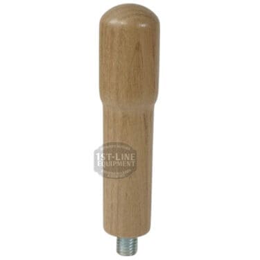 The Torre MANP0006LW Light Wood Filterholder Handle is a light brown, cylindrical wooden handle with a rounded top and metal threaded insert at the base, shown against a white background. © 2025 1st-line.com