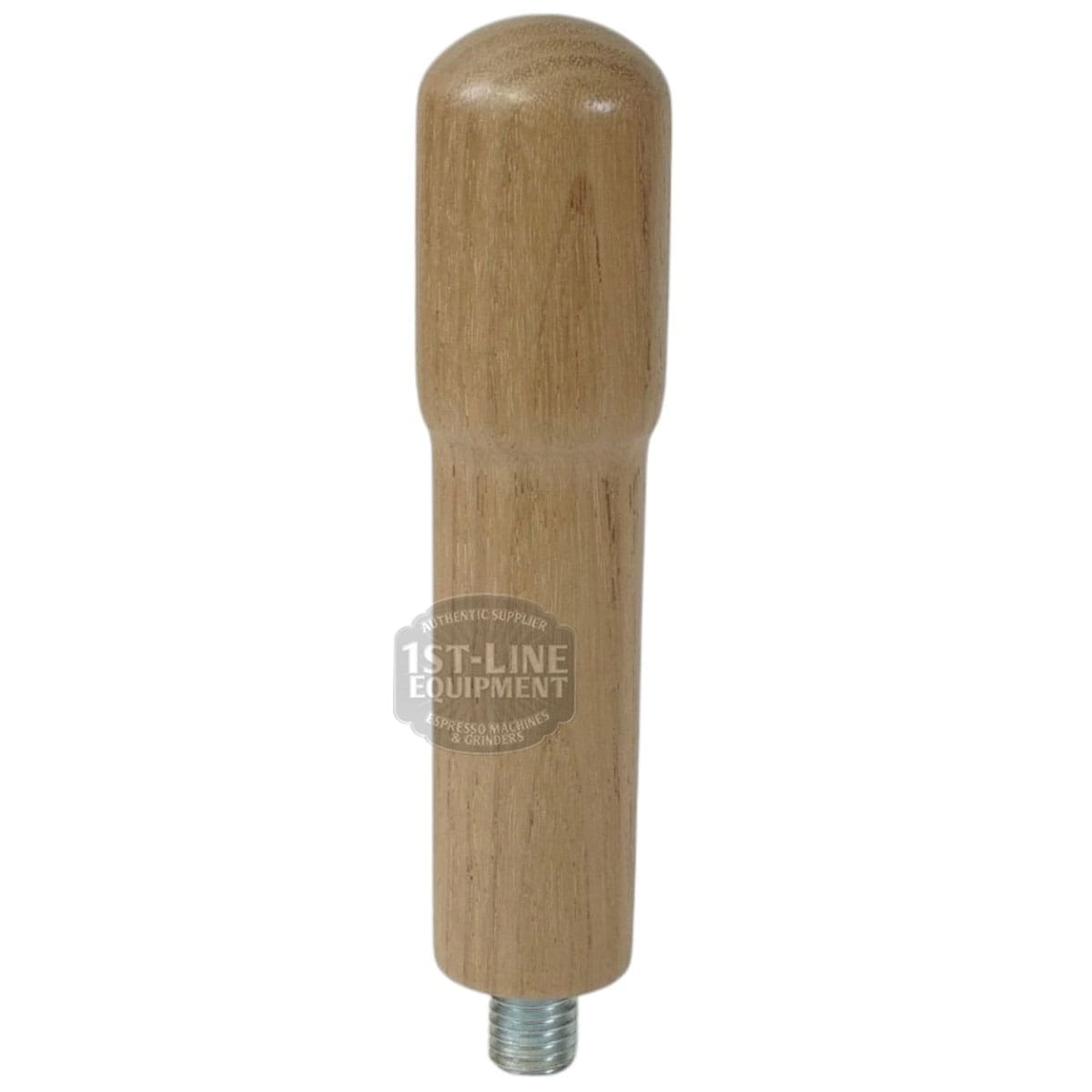 The Torre MANP0006LW Light Wood Filterholder Handle is a light brown, cylindrical wooden handle with a rounded top and metal threaded insert at the base, shown against a white background. © 2025 1st-line.com