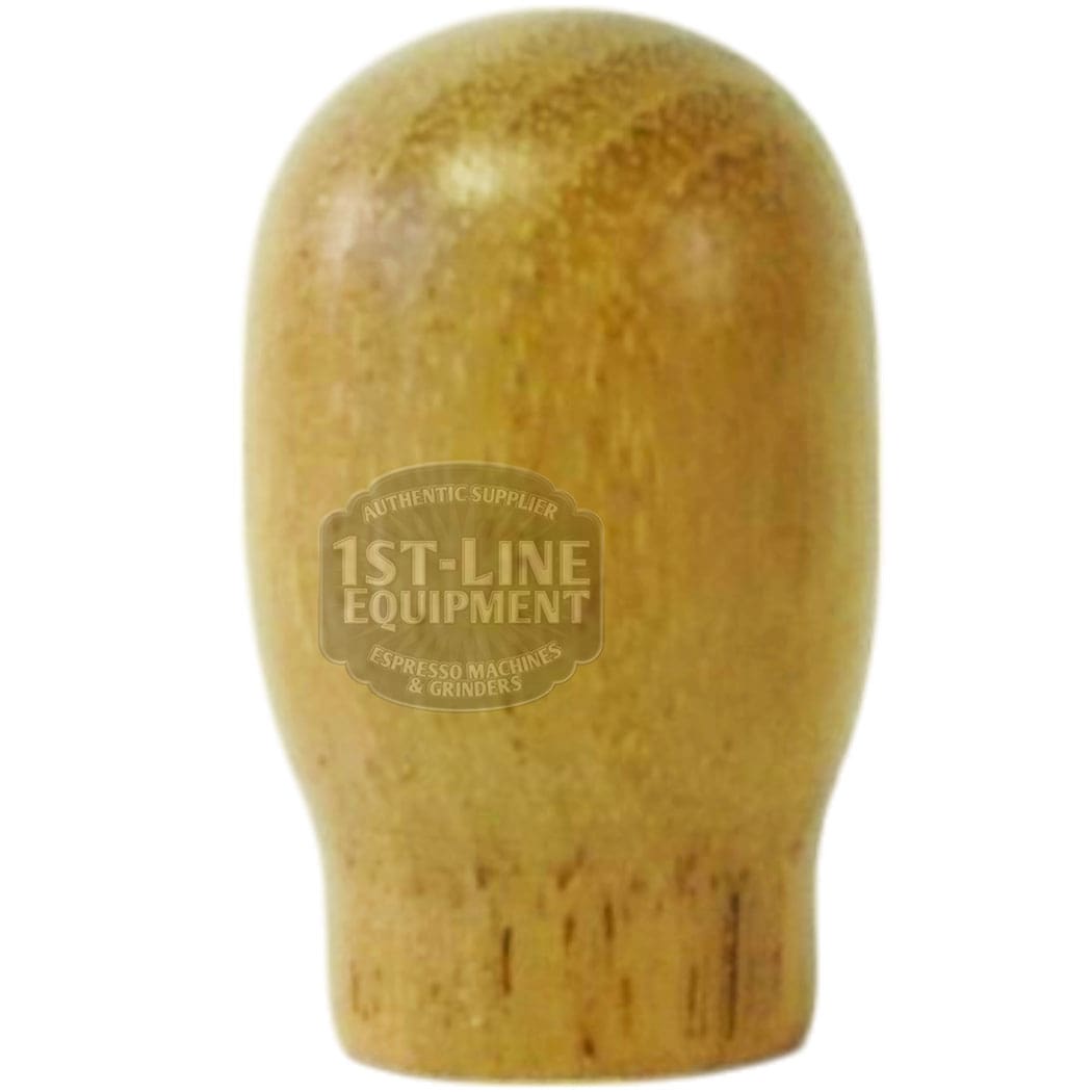 The Torre MANP0010LW Light Wood Flow Control Handle has a smooth, rounded natural finish with the 1st-Line Equipment logo subtly printed on it, shown against a white background. © 2025 1st-line.com