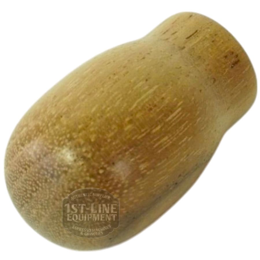 The Torre MANP0010LW Light Wood Flow Control Handle is a cylindrical wooden replacement part with a rounded end and tapered top, designed for espresso machine portafilters and compatible with model MANP0010LW. © 2025 1st-line.com