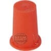 A red, conical Lelit 3700075R Water Tank Guide Cup with a flared base stands upright on a white background, showcasing its subtly textured surface and minor imperfections. © 2025 1st-line.com