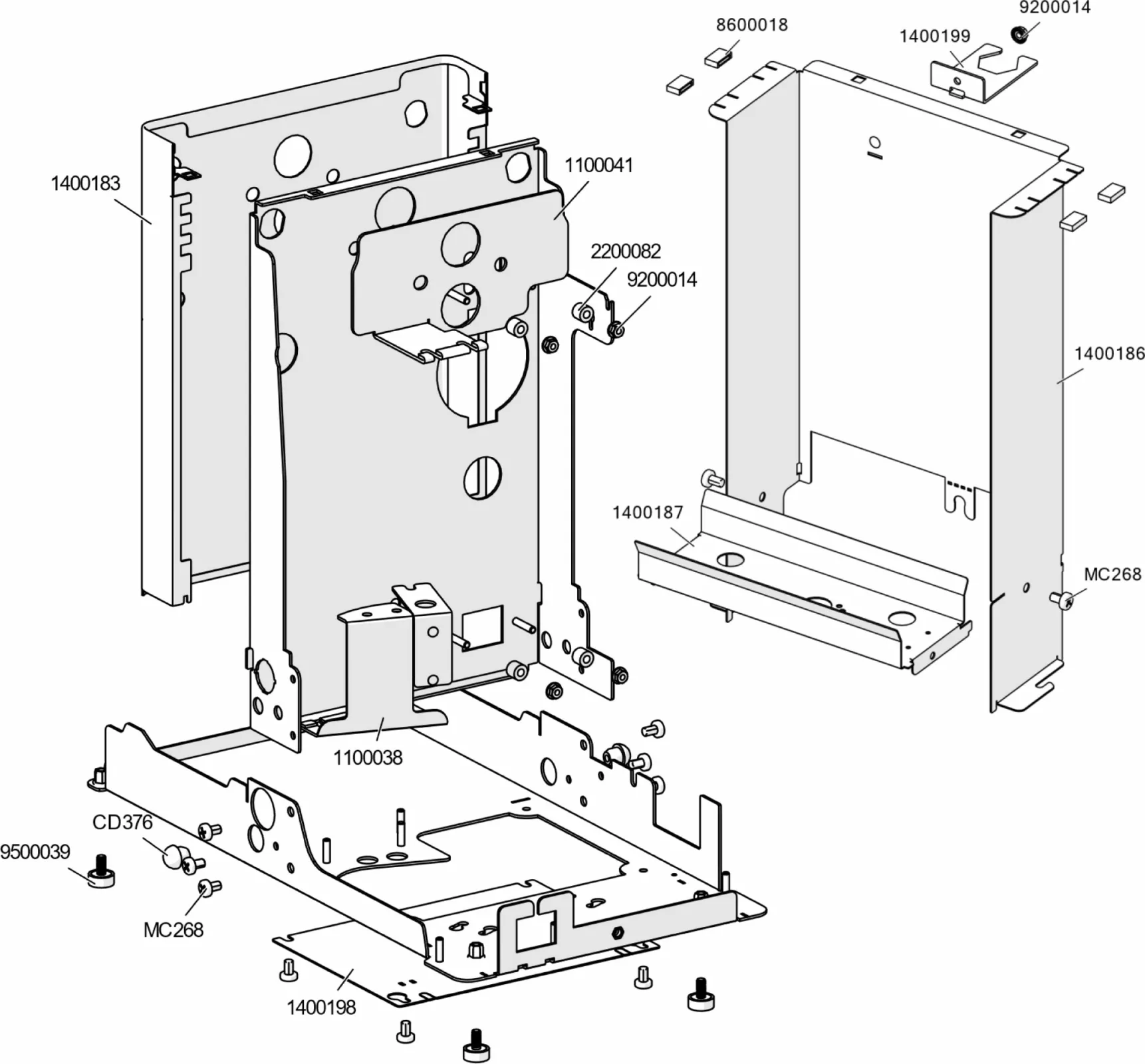 Exploded Parts Diagram of the Lelit PL62X Mara espresso machine showing individual metal and plastic components, each labeled with part numbers and arranged in assembly order for clarity.