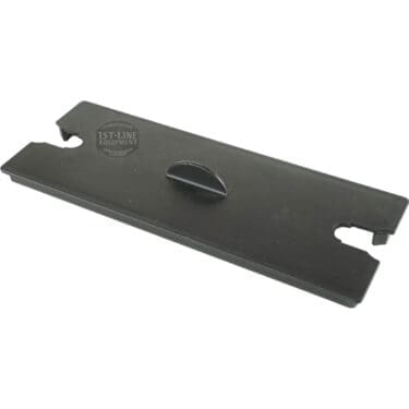 The ACS VES0028A Water Tank / Reservoir Cover - Vesuvius is a rectangular black plastic cover with a central raised handle and notched corners, shown on a white background. © 2025 1st-line.com