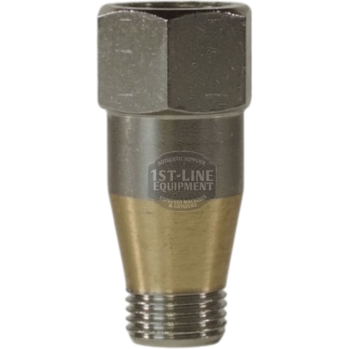 The ACS VOS0184 Cylindrical Extension for Vostok Grouphead is a metal adapter with a hex top, cylindrical body, and threaded bottom, featuring the 1st-Line Equipment logo. © 2025 1st-line.com