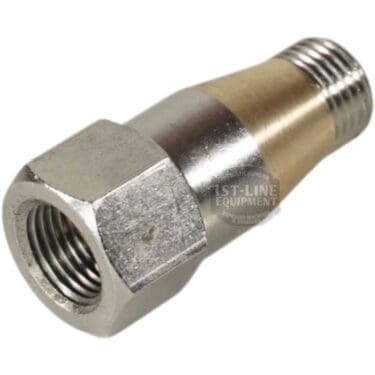 The ACS VOS0184 Cylindrical Extension for Vostok Grouphead is a metal hex adapter with an internal thread on one end and a cylindrical extension on the other, designed for connecting pipes or hoses. © 2025 1st-line.com