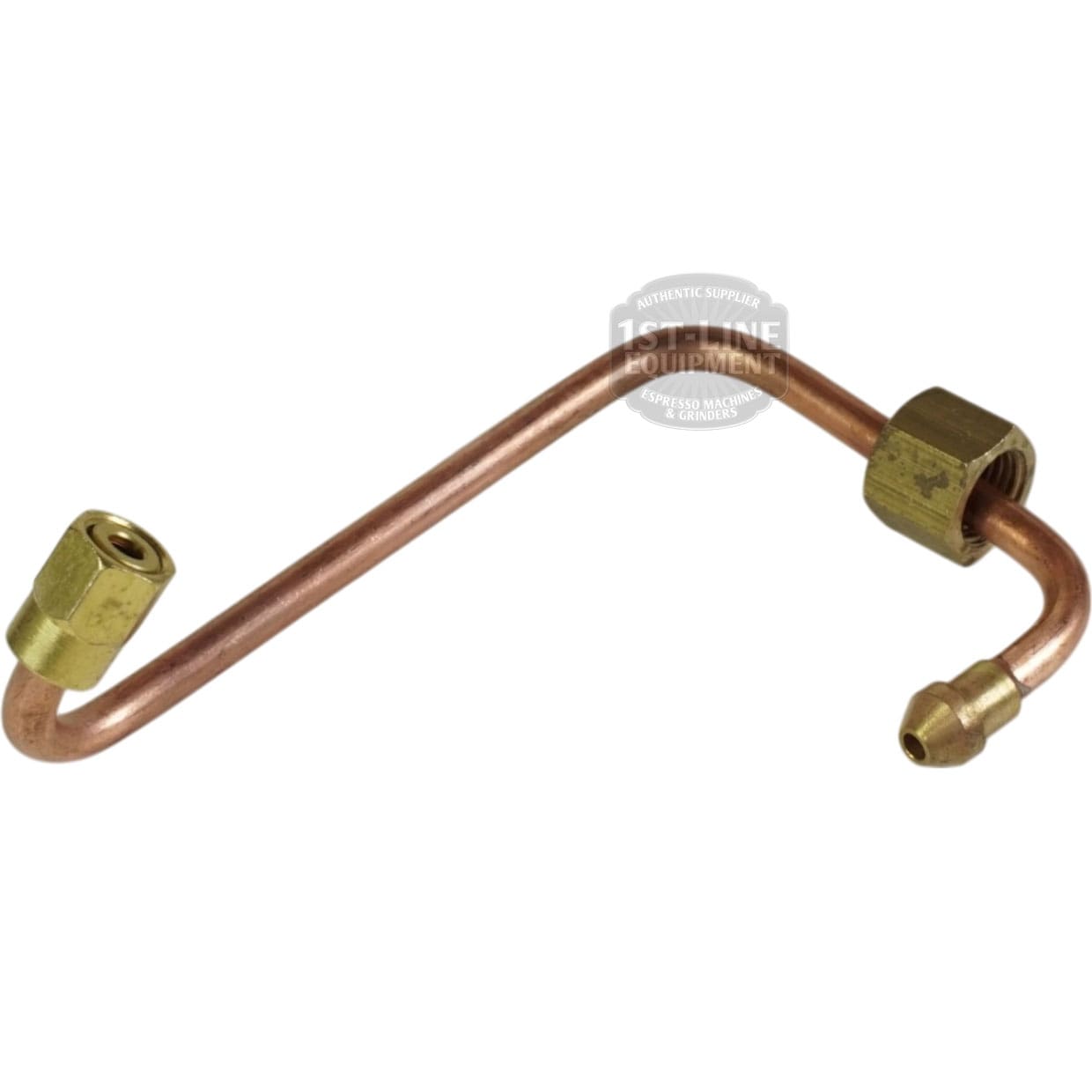 The Bezzera 5162203.02LL Pressurestat Pipe for BZ07 is a bent copper pipe with brass fittings on both ends, suitable for connecting components in Bezzera BZ07 plumbing or mechanical systems. © 2025 1st-line.com