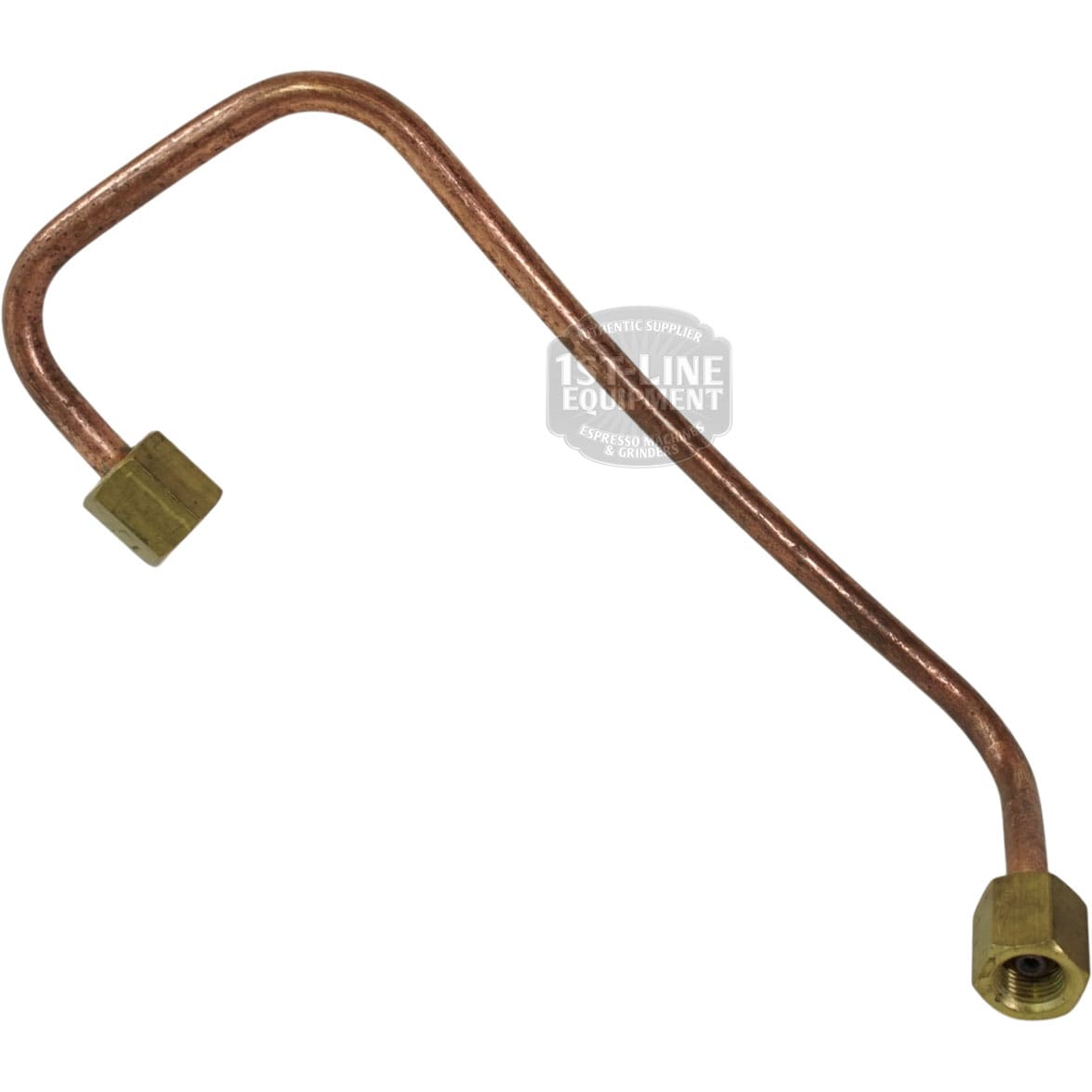 The Lelit 2100023 Bianca Coffee Boiler Charge Tube is a bent copper pipe with brass fittings, designed for reliable plumbing or refrigeration connections in Lelit Bianca Coffee machines. © 2025 1st-line.com