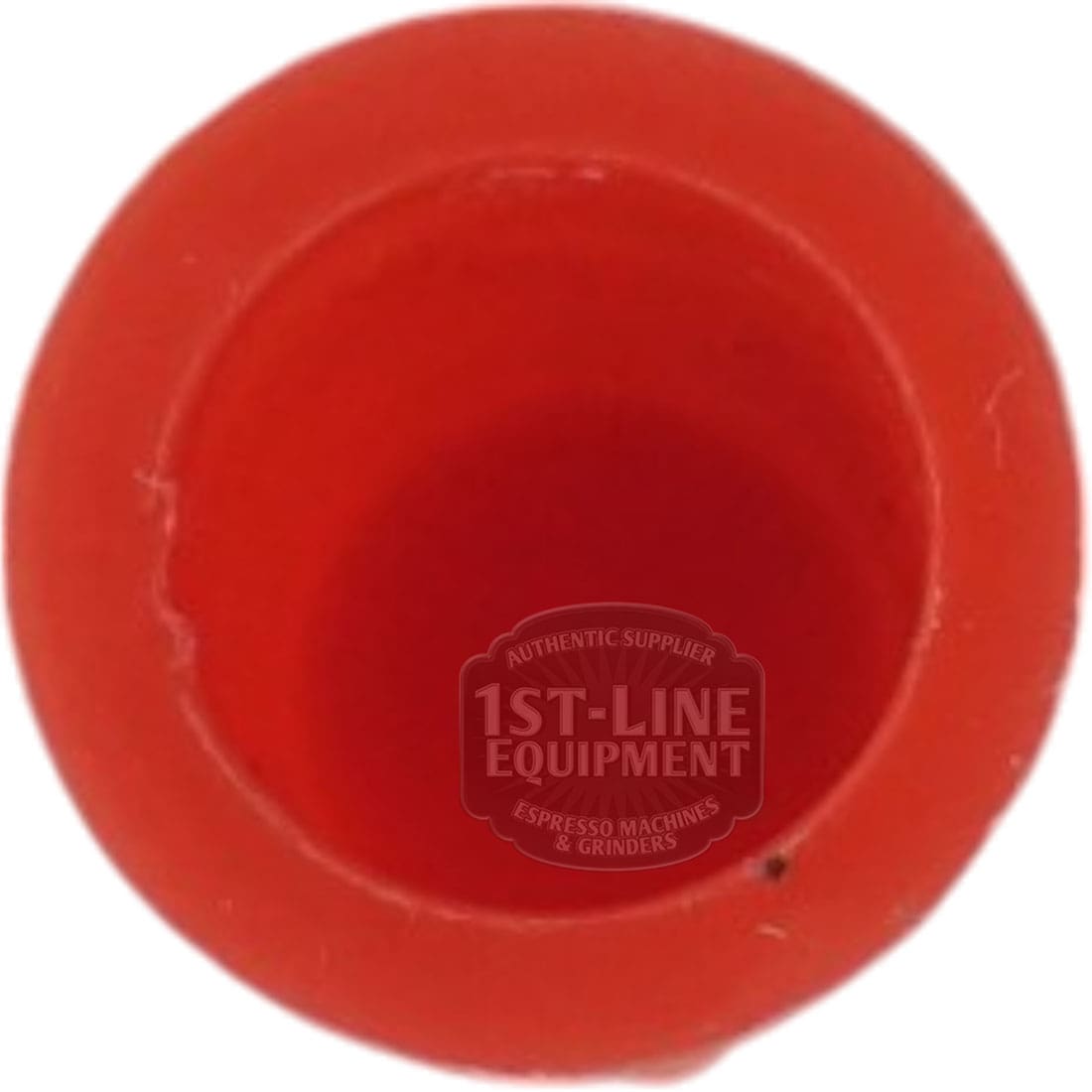 Top view of the Lelit 3700075R Water Tank Guide Cup in red, a circular gasket with a hollow center and textured edge, designed for use in espresso machines or grinders. © 2025 1st-line.com