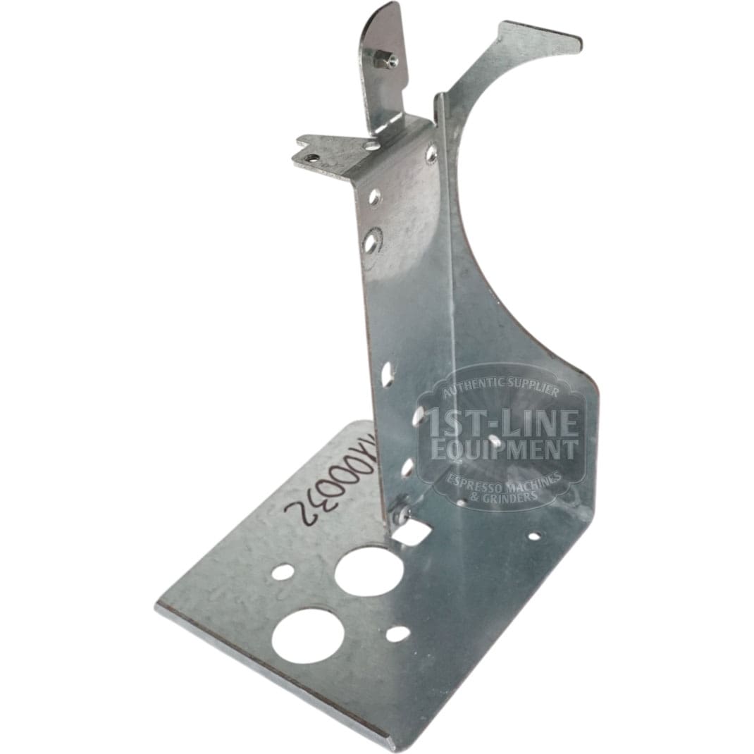 The Lelit 1100032 Bianca Steam Boiler Support is a metal bracket with multiple holes and bends, labeled A00322. It features the 1st-Line Equipment logo on one side and is shown against a white background.