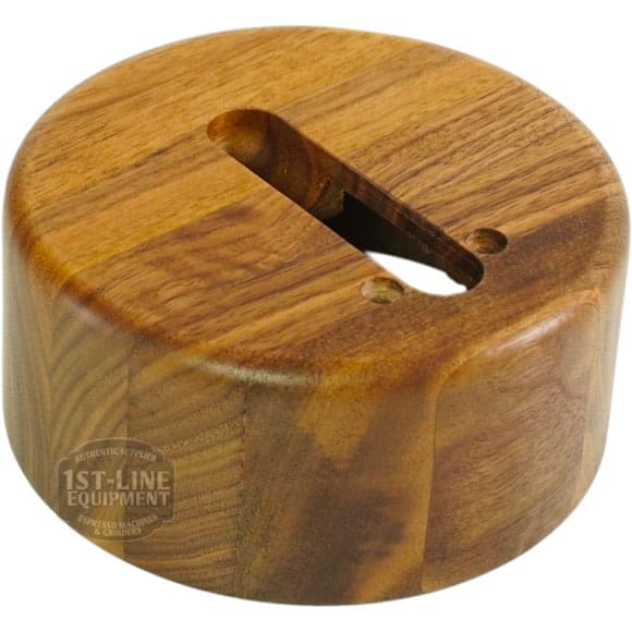 A round, smooth wooden coffee tamper holder with natural wood grain and slots, designed to match the style of your Rocket M099906743 Epica Grouphead Wood Cover. © 2025 1st-line.com