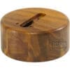 A round wooden espresso knock box with a slot on top for used grounds, crafted to match the refined style and natural grain patterns of the Rocket M099906743 Epica Grouphead Wood Cover. © 2025 1st-line.com