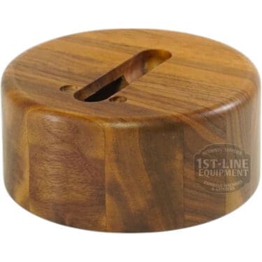 A round wooden espresso knock box with a slot on top for used grounds, crafted to match the refined style and natural grain patterns of the Rocket M099906743 Epica Grouphead Wood Cover. © 2025 1st-line.com