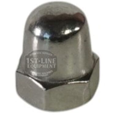 A shiny Lelit MC750 Blind Nut M5 with a domed top and hexagonal base covers and protects bolt ends—ideal for applications requiring secure, neat finishes. © 2025 1st-line.com