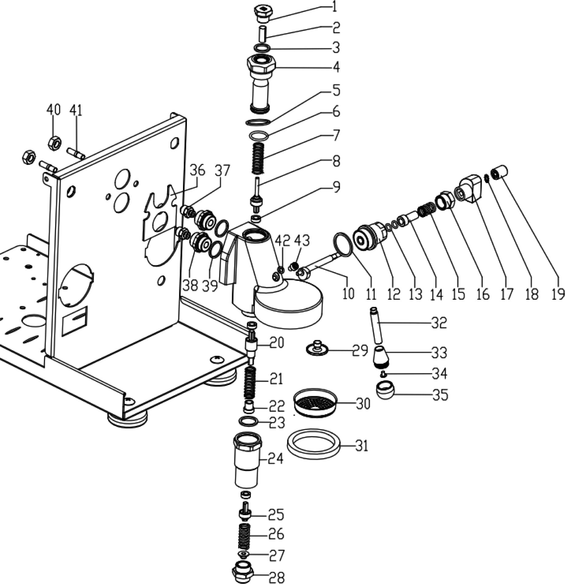 Exploded parts diagram of a Bellezza Inizio mechanical assembly, showing numbered components like screws, washers, springs, a socket, bracket, and base plate—all labeled and separated to illustrate their order and placement. © 2025 1st-line.com