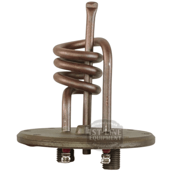 The Elektra 04.05266.00.42 110V Flanged Heating Element for Microcasa features a metal coiled tube, mounting plate, and two screw terminal connectors at the base—compatible with Microcasa and Elektra models using this part. © 2025 1st-line.com