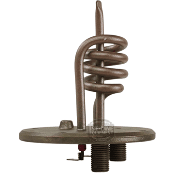 The Elektra 04.05266.00.42 is a flanged metal helical coil heating element with a circular base plate, two threaded pipe connections, and a pin, suitable for industrial uses and compatible with Microcasa 110V systems. © 2025 1st-line.com