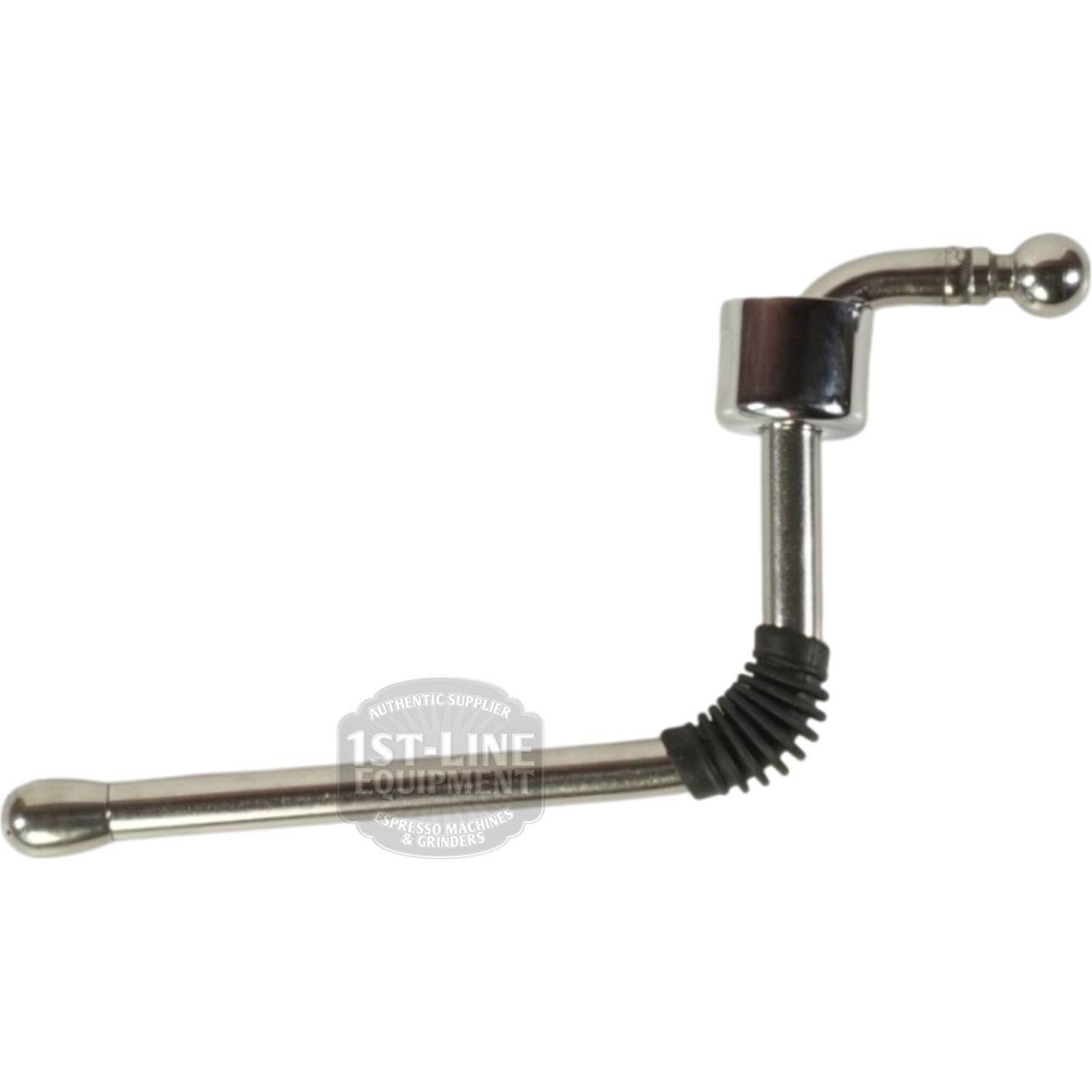 The Elektra 06319039 Steam Valve Wand Assembly features a polished, bent metal design with an angled tip and rubber grip, ideal for frothing milk. © 2025 1st-line.com