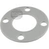 The Ponte Vecchio G8099 Boiler Plated -> Grouphead Gasket is a round, flat, white gasket with a large central hole and four evenly spaced smaller holes near the edge for use in machine or grinder parts. © 2025 1st-line.com