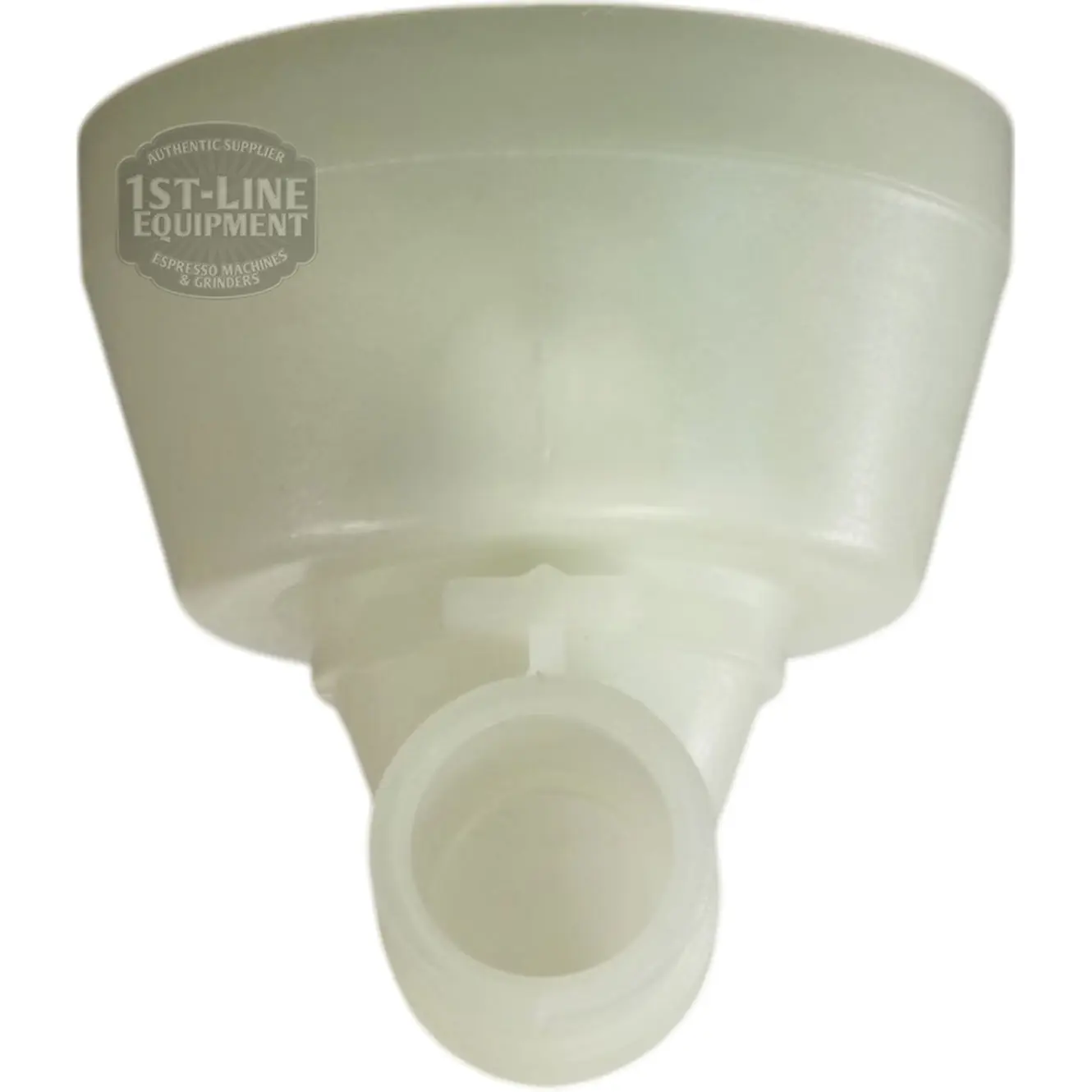 The Nuova Ricambi 632932 Tank Drain Cup is a smooth, semi-translucent plastic replacement with a side spout. Shown from below, it features the 1st-Line Equipment watermark on the top left and ensures dependable performance and fit. © 2025 1st-line.com