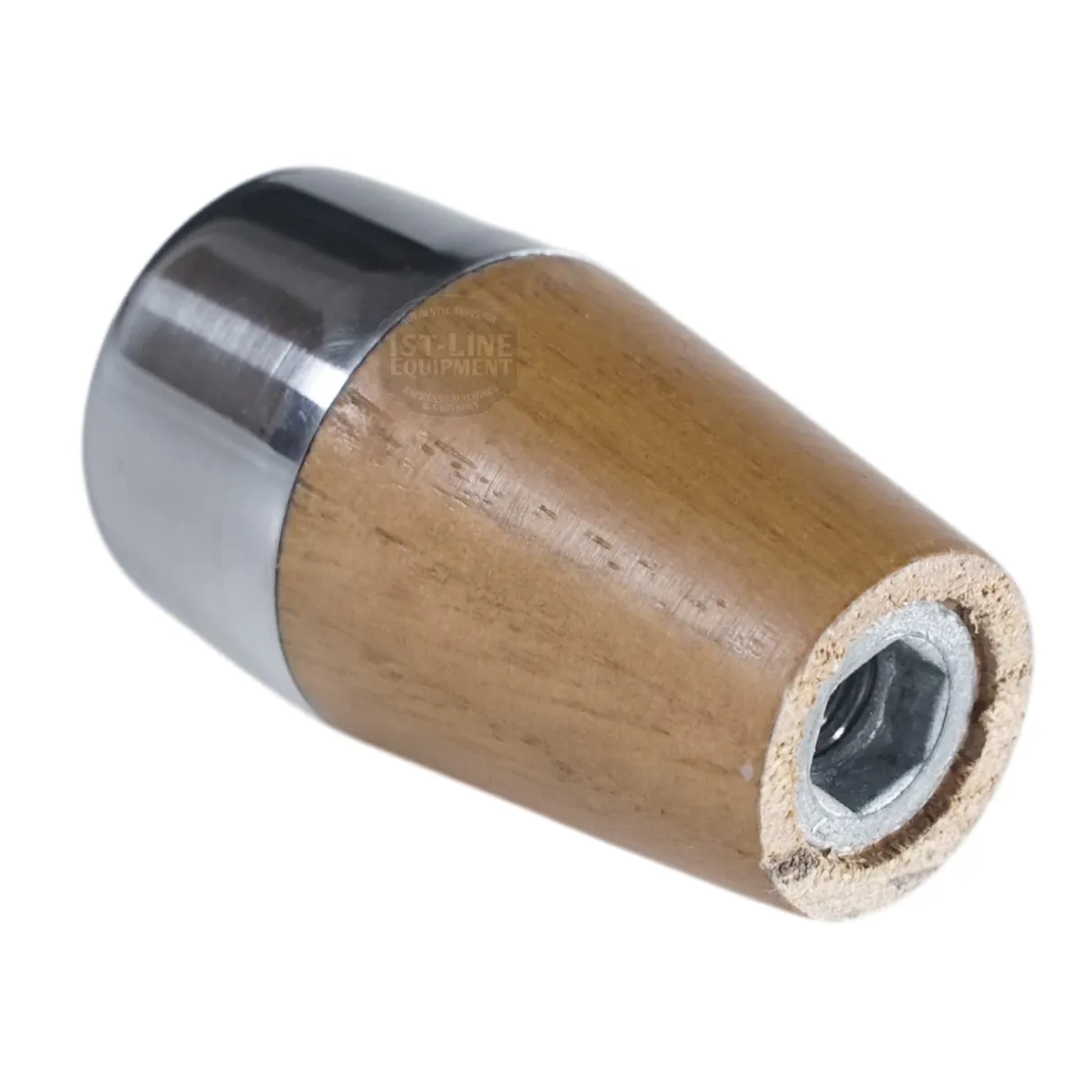 The ACS Vostok Handle/Knob Olive Wood w/ Metal Tip Kit features a conical olive wood design with a metal end and a hexagonal opening for easy attachment to compatible tools or the included Metal Tip Kit.