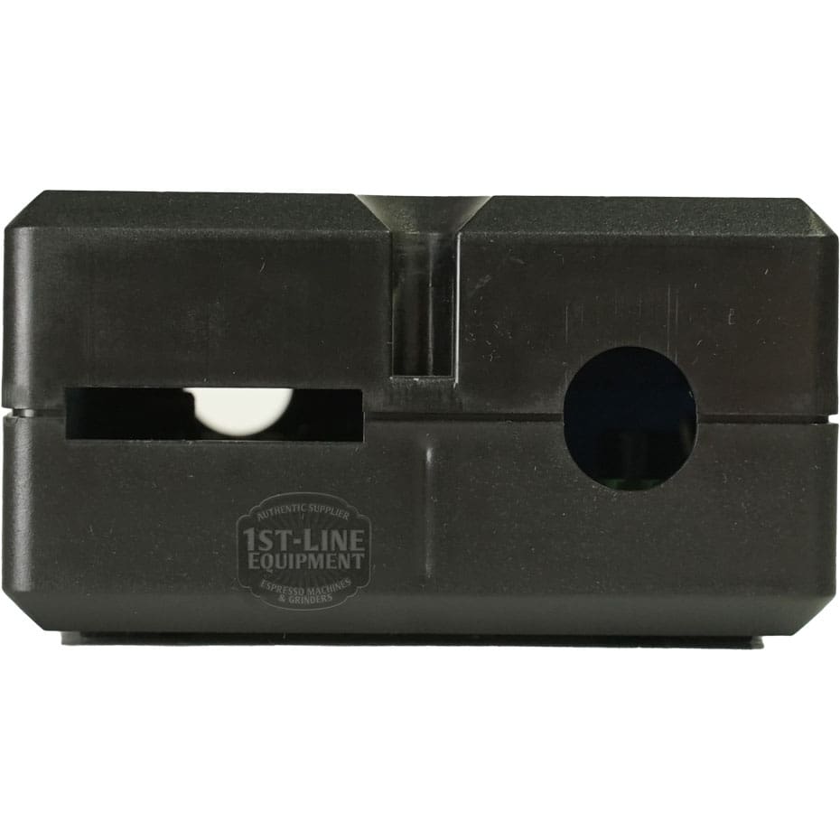 A black rectangular plastic box with two circular openings, featuring the 1st-Line Equipment logo and compatible with the La Pavoni 438204 Pro. El. Ind D3M1-B 110V Brain Unit. © 2025 1st-line.com
