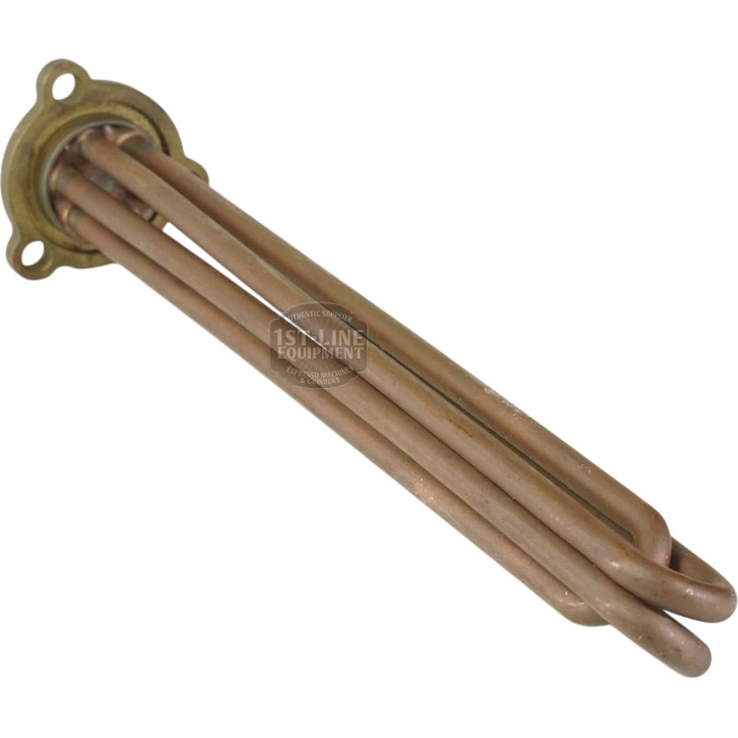 A close-up of a Nuova Ricambi 310450 220V 4000W heating element featuring three looped tubes and a mounting flange, commonly used in water heaters or boilers. © 2025 1st-line.com