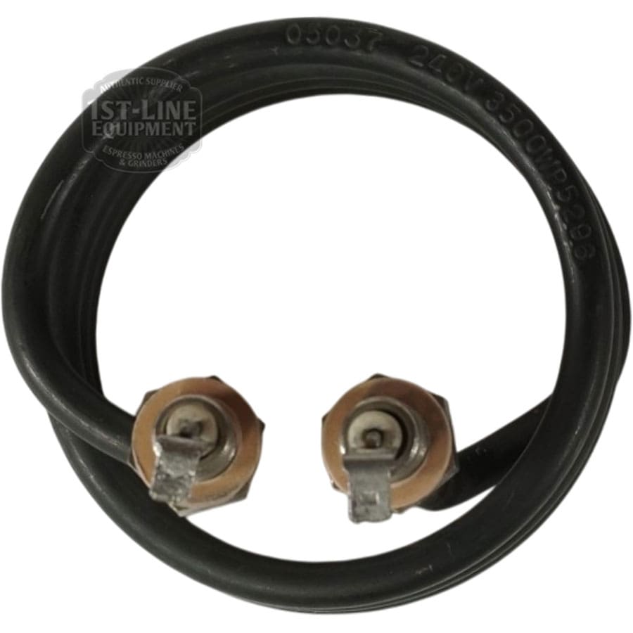 A coiled black heating element with two metal terminals, designed for espresso machines; compatible with the Bunn 05037.1000 Tank Heater Kit (240V, 3500W). © 2025 1st-line.com