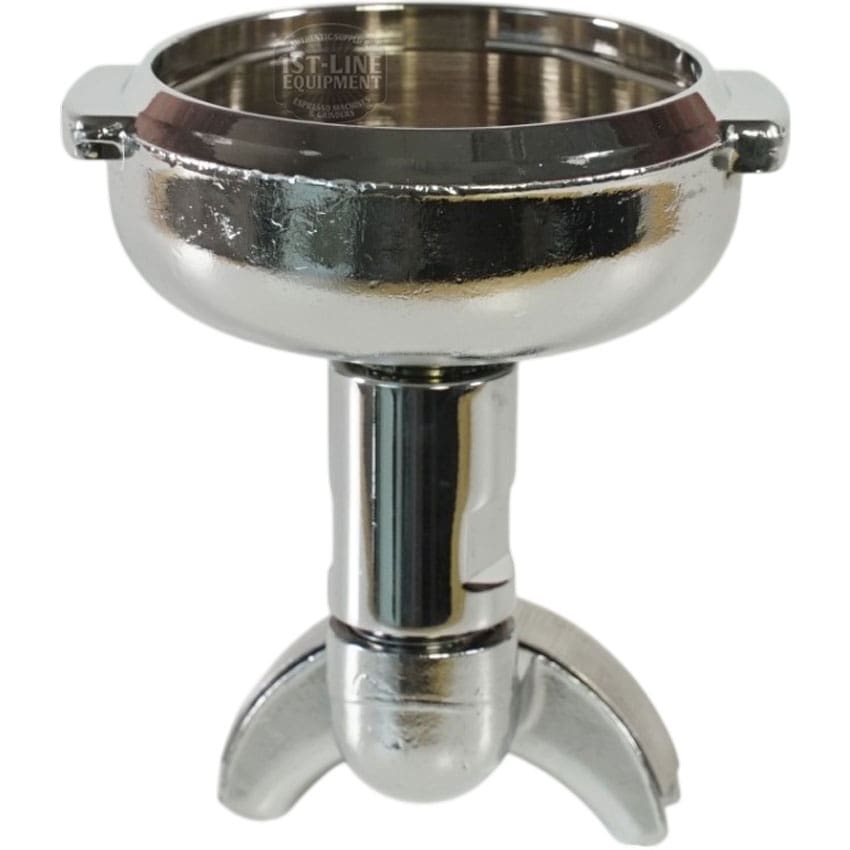 The Elektra 02278039 is a 58mm dual spout portafilter with a brown wood handle, designed for securely holding espresso grounds during tamping or filling. © 2025 1st-line.com