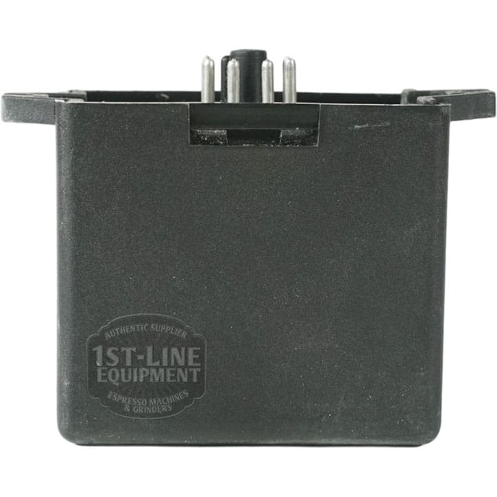 The Gicar RL30/1E/8 9.1.00.00 Water Level Regulator 220V is a black rectangular plastic part with metal prongs, used in espresso machines and labeled 1st-Line Equipment on the front. © 2025 1st-line.com