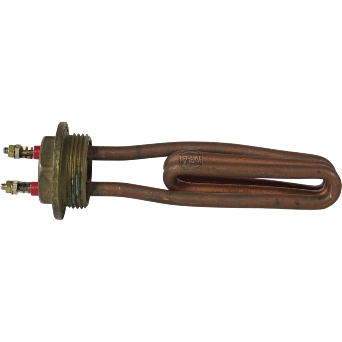 The Nuova Ricambi 400619 is a copper-colored 110V 1800W heating element with a threaded base and two terminals, designed for appliances like water heaters. © 2025 1st-line.com