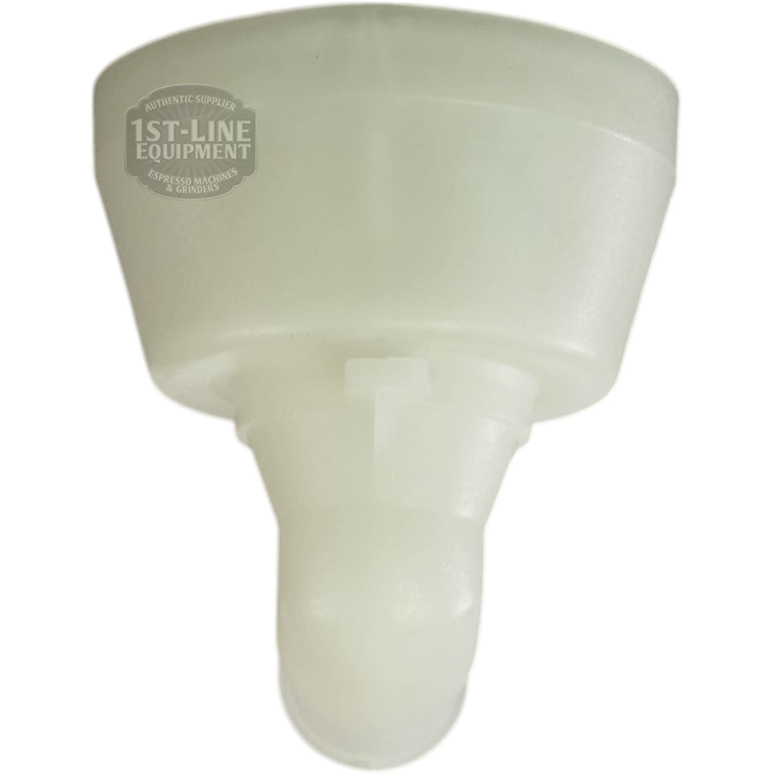 The Nuova Ricambi 632932 Tank Drain Cup is a white plastic adapter with a cylindrical base and tapered nozzle, used as a replacement tank drain cup for appliances. The faint 1st-Line Equipment logo is visible on the unit. © 2025 1st-line.com