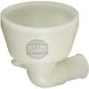 The Nuova Ricambi 632932 Tank Drain Cup is a white plastic part with a round open top, sloped body, and horizontal cylindrical bottom spout. 1st-Line Equipment is printed on the side. © 2025 1st-line.com