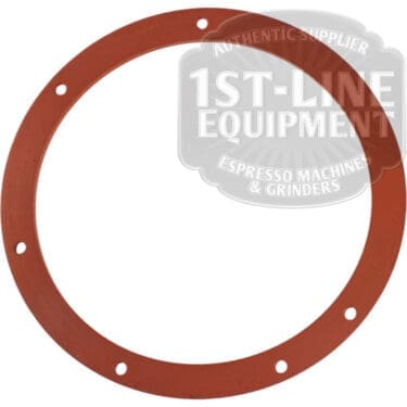 A flat, round, reddish-brown Bunn 04221.0000 Tank Lid Gasket with evenly spaced edge holes is shown on a white background featuring a partially visible 1st-Line Equipment watermark in the top right corner.