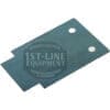 The Bunn 05995.0000 Spring Steel Dechaffer Plate is a rectangular blue metal shim with two round holes, a notched edge, and the 1st-Line Equipment logo watermark, shown on a white background. Suitable for select Bunn models.