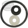 The Bunn 29128.0000 Preventive Maintenance Kit, PMD, includes three circular rings: a black rubber gasket, a black washer, and a translucent white washer—each shown on a white background for Bunn equipment maintenance.