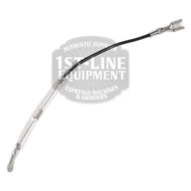 The Bunn 20211.0100 In-Line Thermal Fuse is a flexible, silver and black espresso machine part with metal connectors on both ends, shown against a white background with a faint 1st-Line Equipment logo watermark.