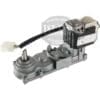 The Grindmaster 90049 Gear Motor for Granita Machine features a cylindrical shaft, attached wiring with connector, and a mounted black electrical component, shown on a white background.
